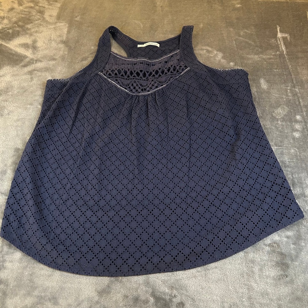 Maurices Crochet Lace‎ Racerback Tank Top Sleeveless Blouse Navy Womens Size 2